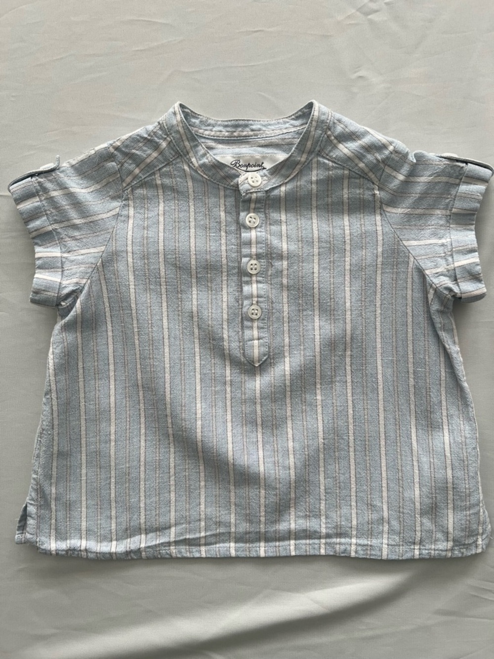 Bonpoint Light Blue and White Striped Button-Front Kids Top
